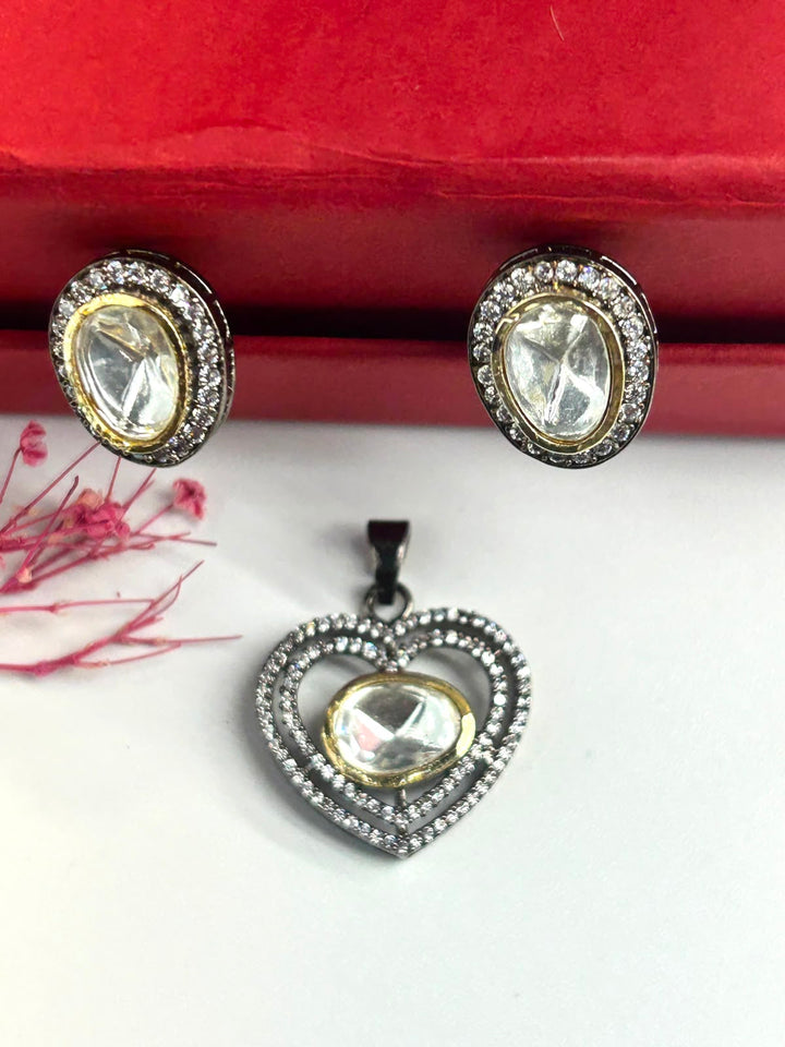 Premium Oxidised Black Heart Crystal Pendant with Chain & Matching Earrings