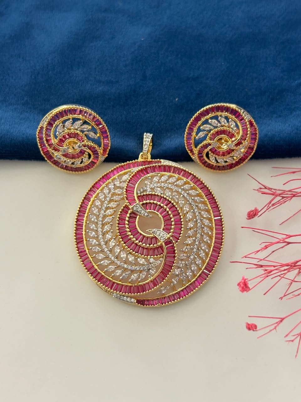 Varnika Aura  CZ Circular Designer Jewellery  Pendant Set