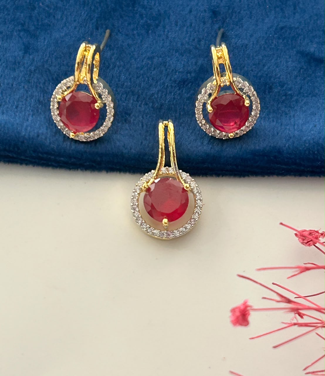 Aarohi Sparkle  CZ Diamond Pendant Set & Earrings