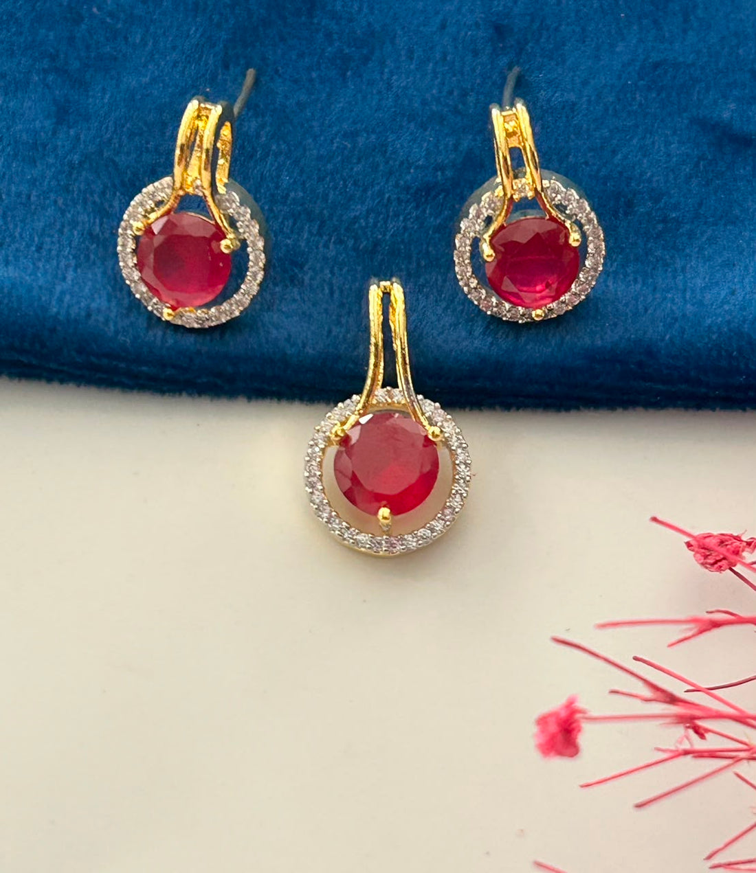 Aarohi Sparkle  CZ Diamond Pendant Set & Earrings