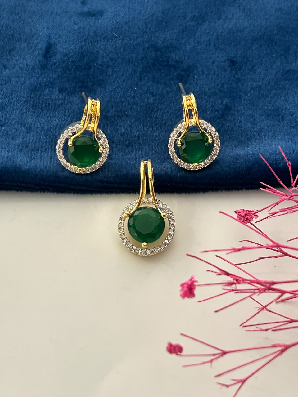 Aarohi Sparkle  CZ Diamond Pendant Set & Earrings