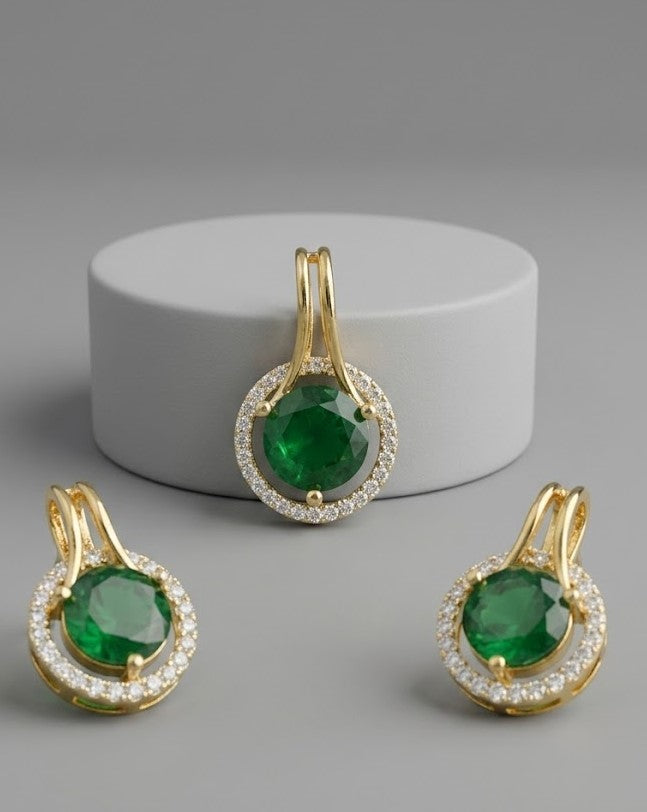 Aarohi Sparkle  CZ Diamond Pendant Set & Earrings