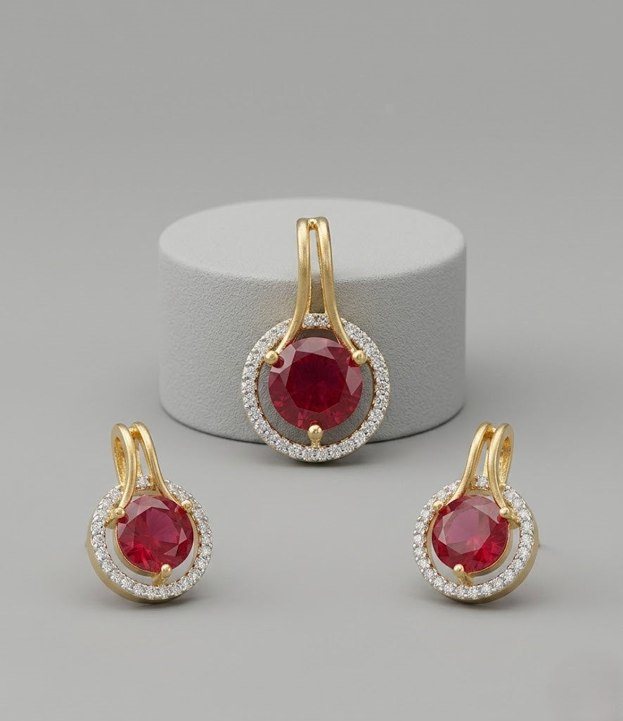 Aarohi Sparkle  CZ Diamond Pendant Set & Earrings