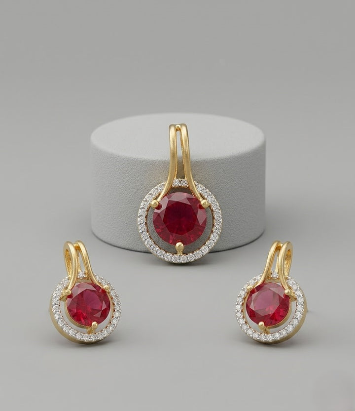 Aarohi Sparkle  CZ Diamond Pendant Set & Earrings