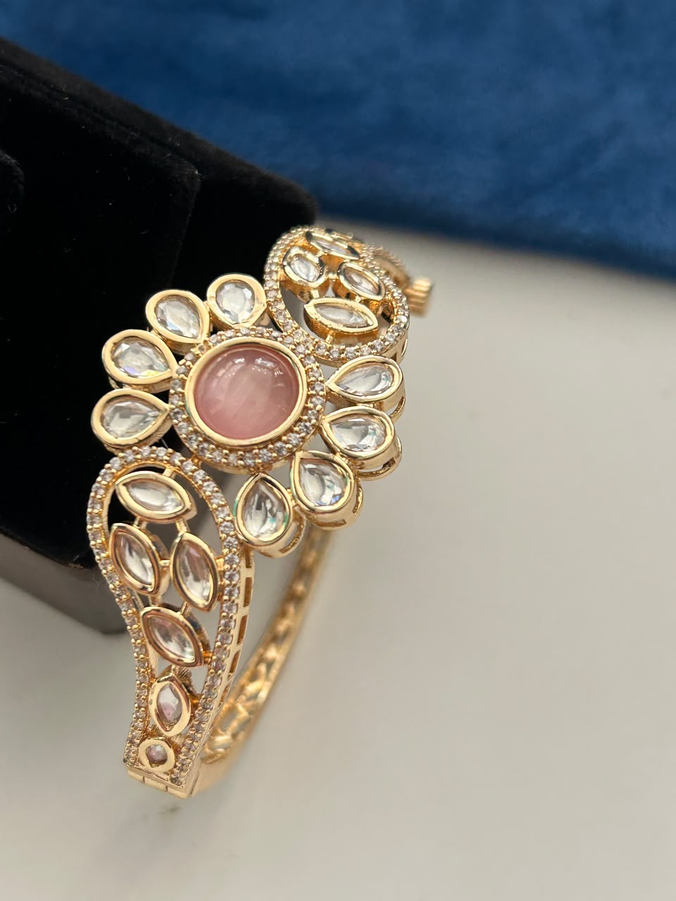 Noorva Floral Kundan  Traditional Polki Style Openable  Bracelet  for Women