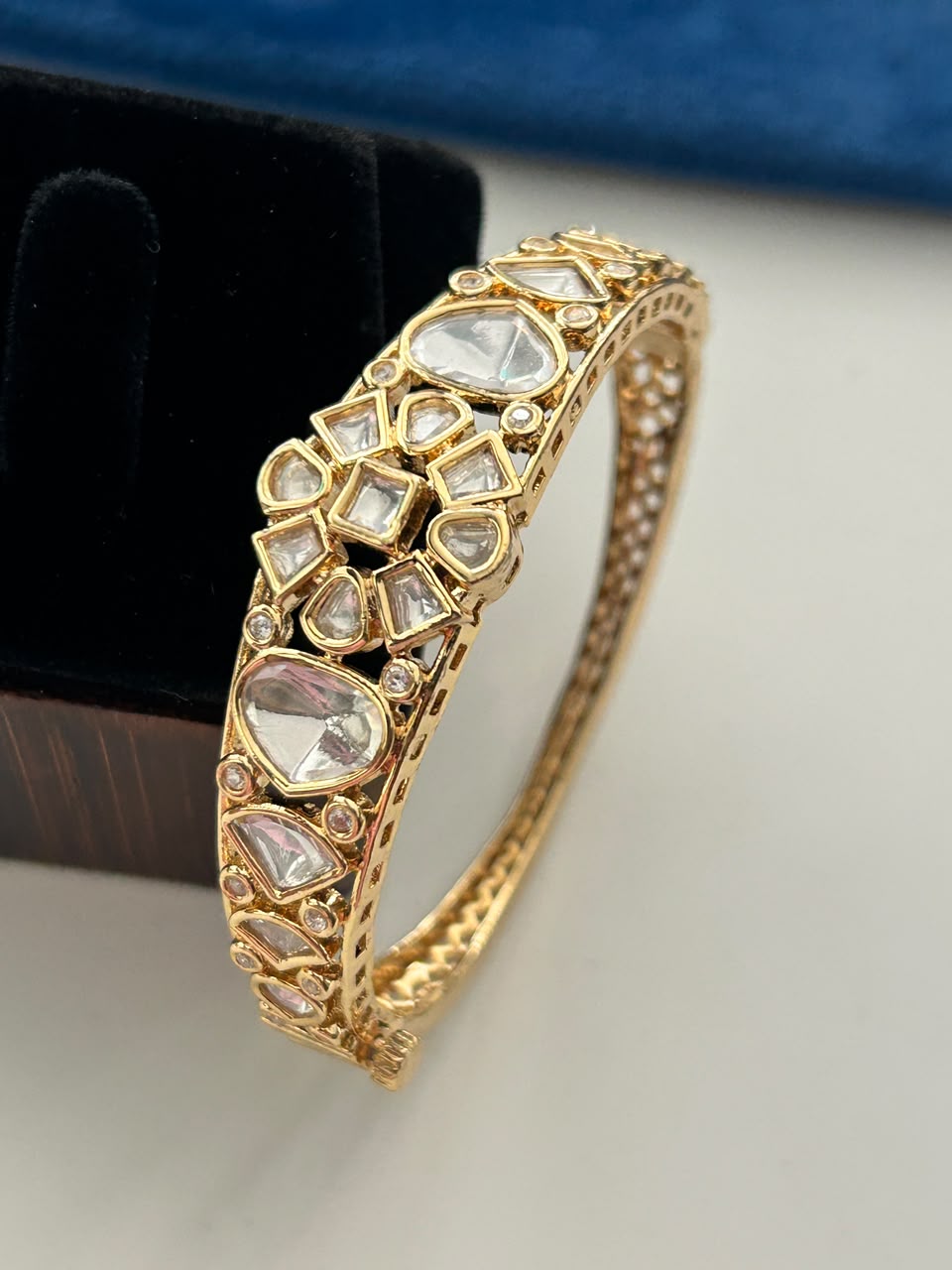 Rajnidhi Polki Gold Tone Openable Braclete For Women