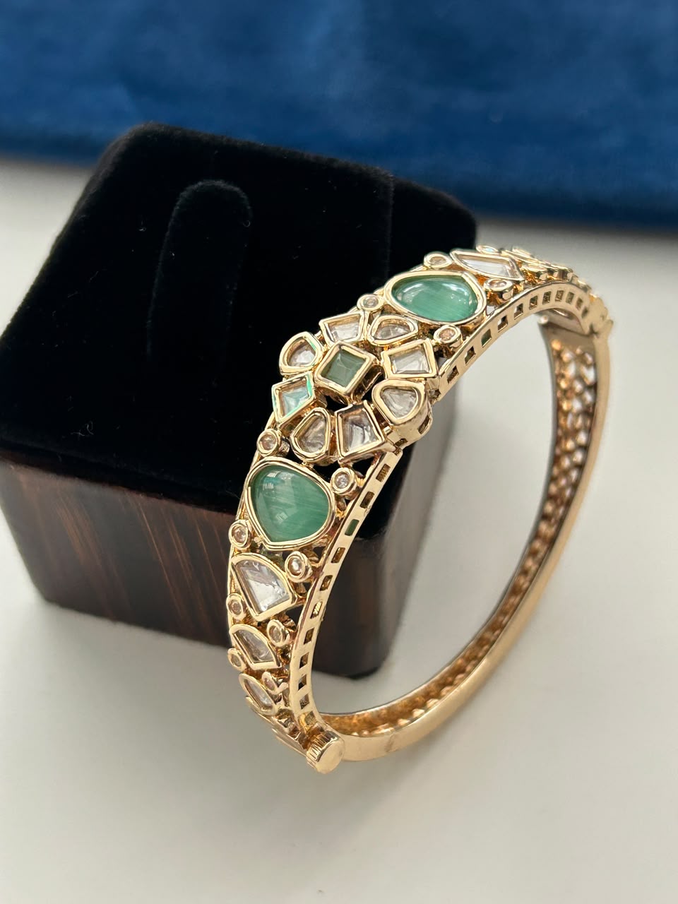 Rajnidhi Polki Gold Tone Openable Braclete For Women