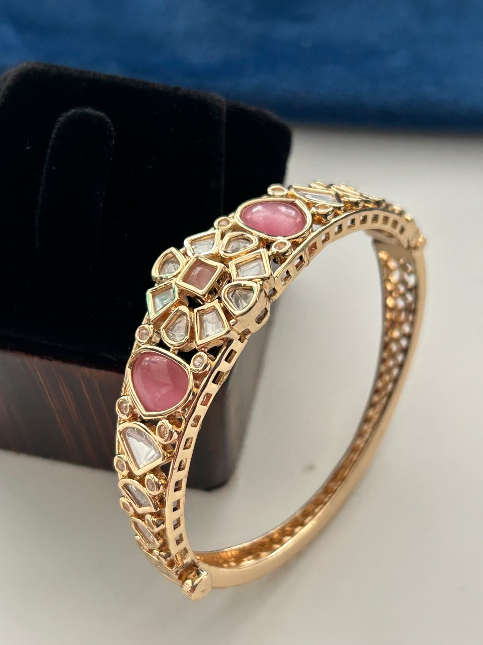 Rajnidhi Polki Gold Tone Openable Braclete For Women