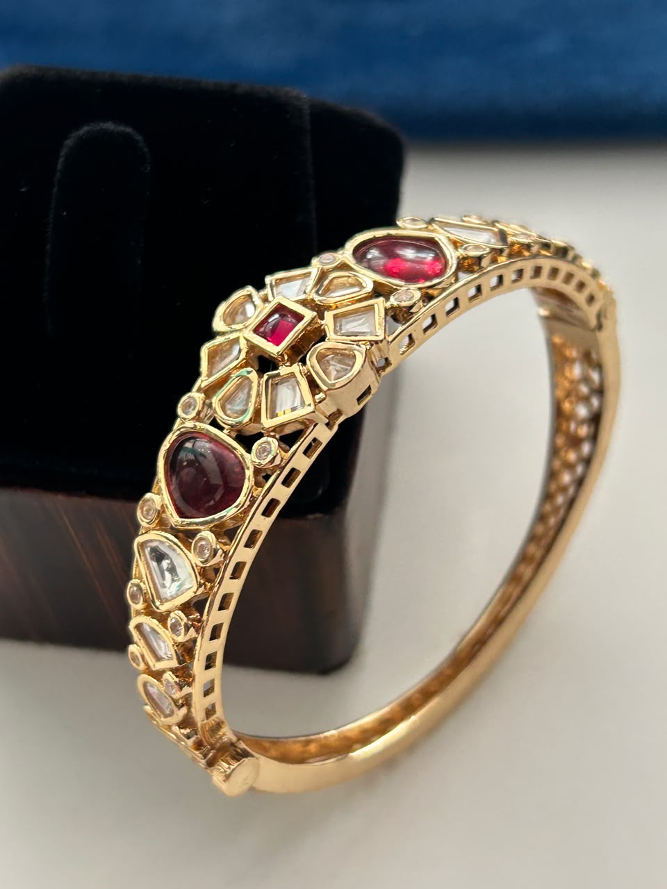 Rajnidhi Polki Gold Tone Openable Braclete For Women