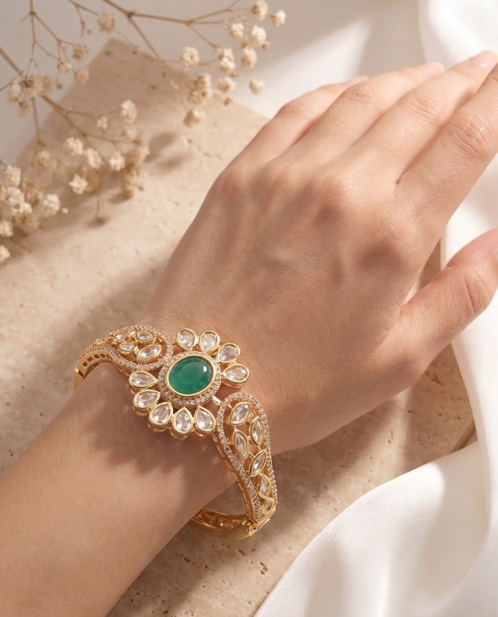 Noorva Floral Kundan  Traditional Polki Style Openable  Bracelet  for Women