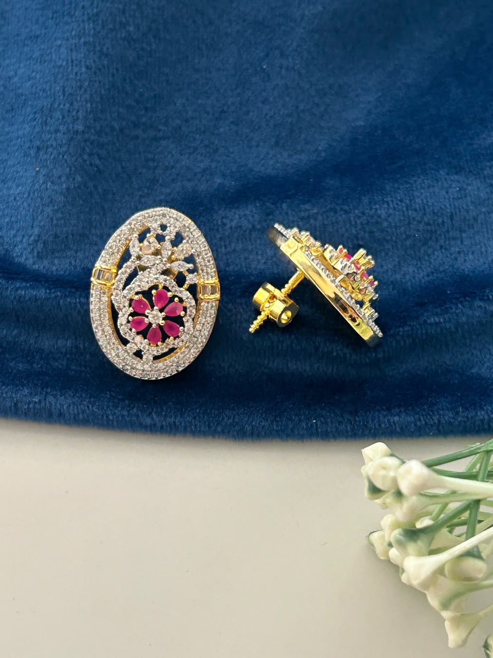 Pushpika Ruby Bloom Screw Pech Pendant Set