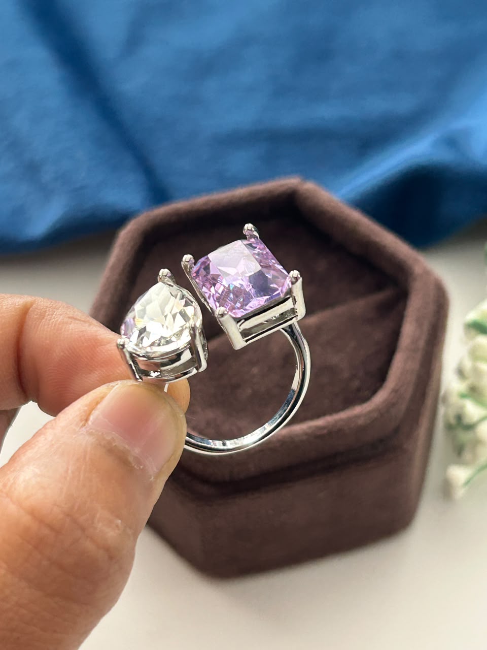 Dual Stone Moissanite Adjustable Ring