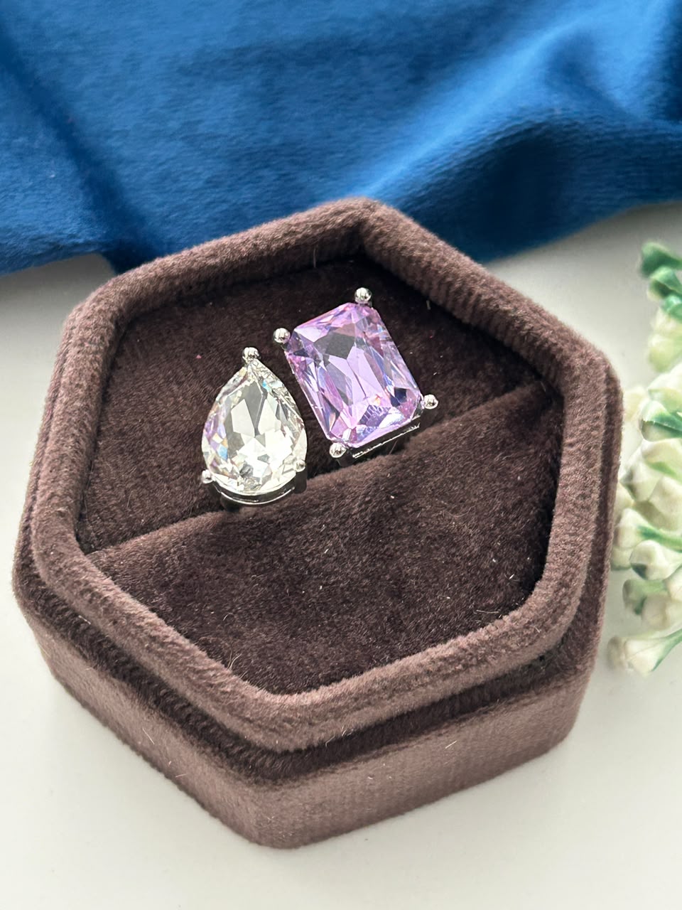 Dual Stone Moissanite Adjustable Ring