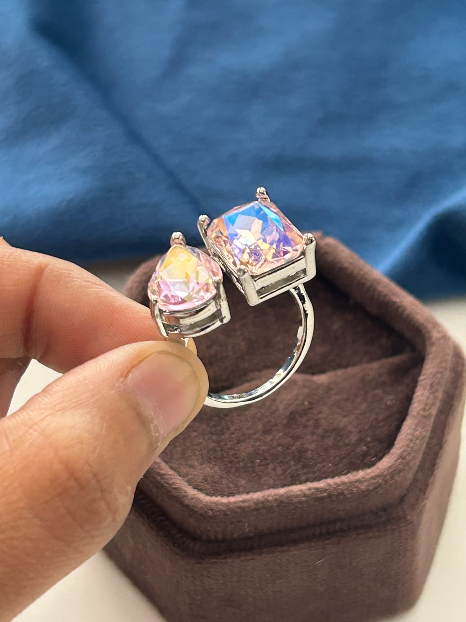 Dual Stone Moissanite Adjustable Ring