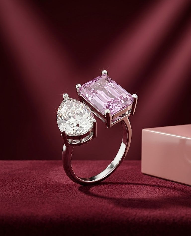 Dual Stone Moissanite Adjustable Ring