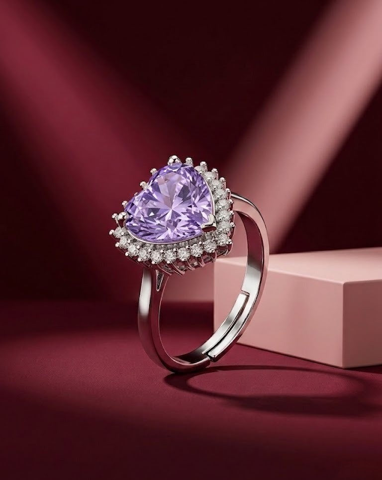 Gulnaaz Blush Heart Ring – Pink Crystal Halo Statement Ring