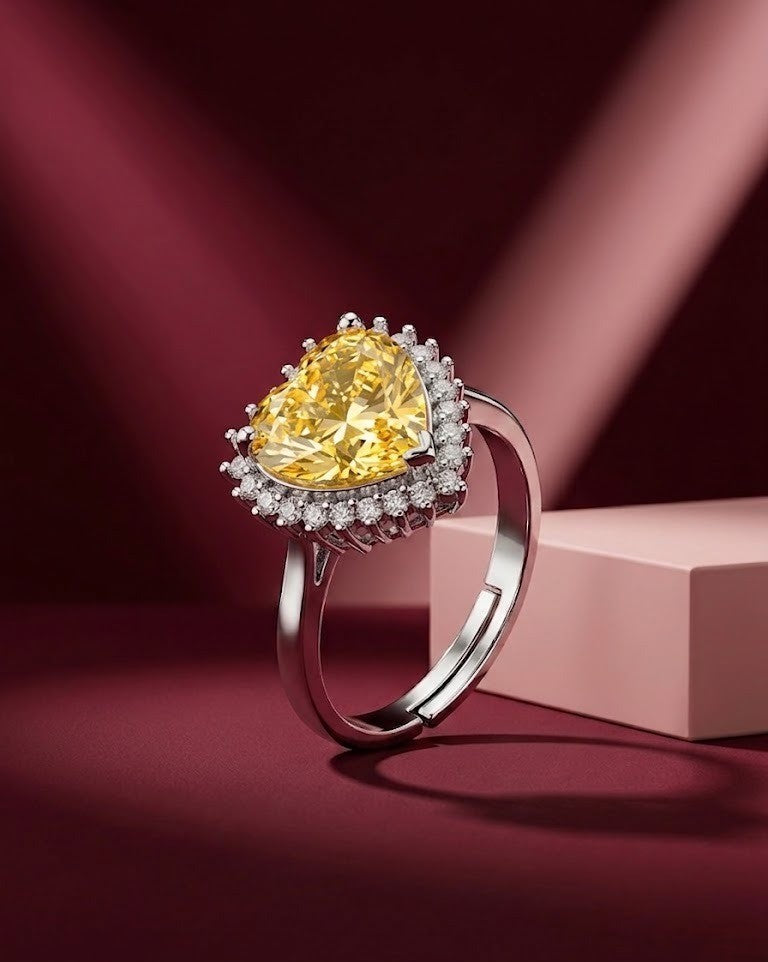Gulnaaz Blush Heart Ring – Pink Crystal Halo Statement Ring