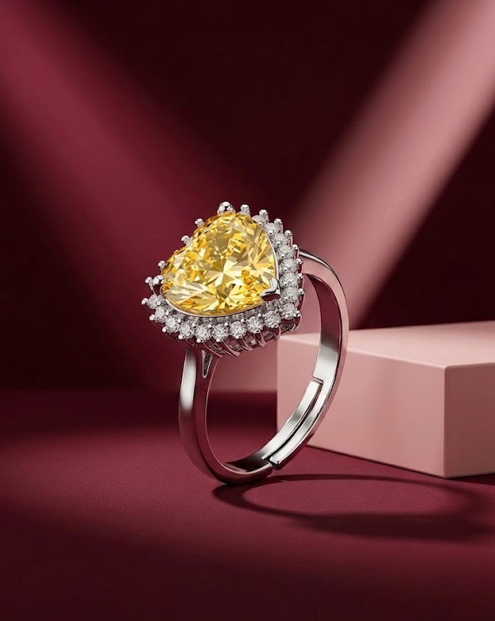 Gulnaaz Blush Heart Ring – Pink Crystal Halo Statement Ring