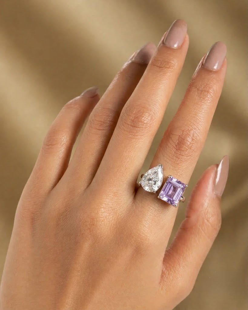 Dual Stone Moissanite Adjustable Ring
