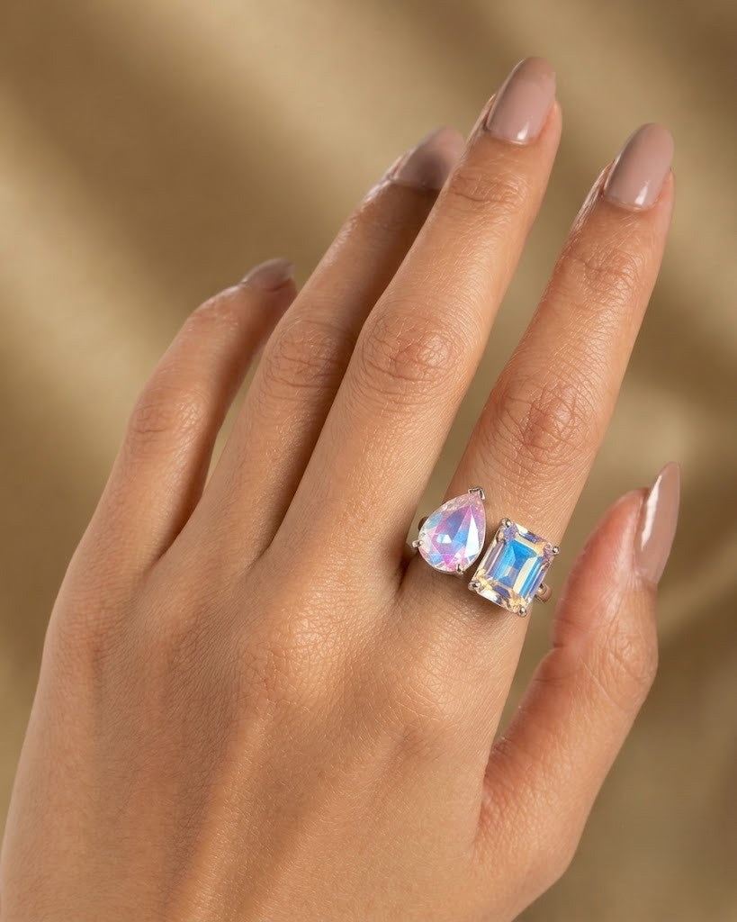 Dual Stone Moissanite Adjustable Ring