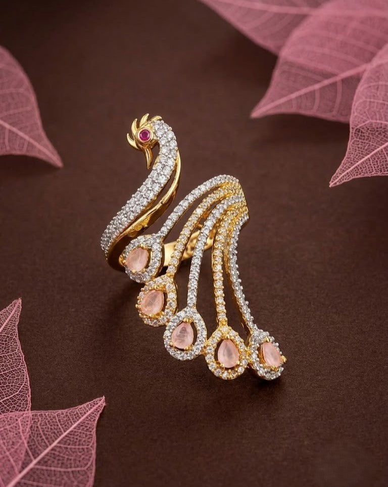 Mayura Grace Adjustable Peacock Statement Ring – Fit for All Fingers