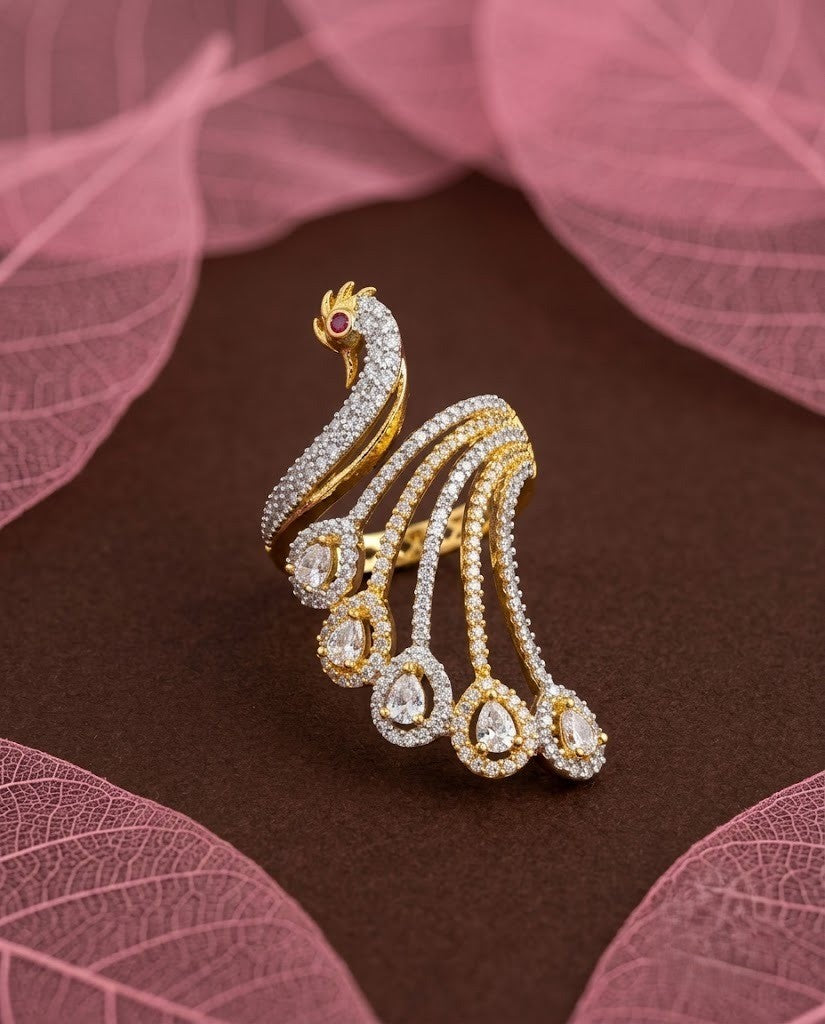 Mayura Grace Adjustable Peacock Statement Ring – Fit for All Fingers