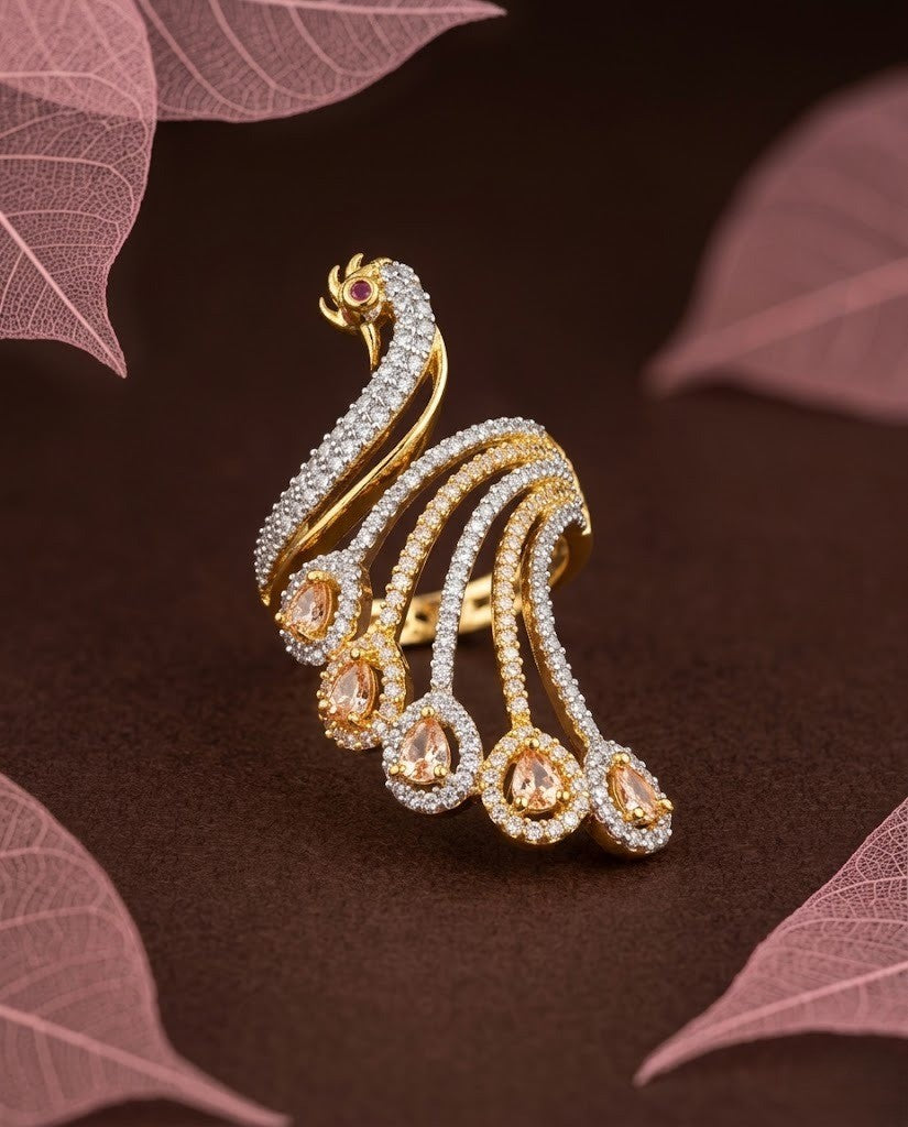 Mayura Grace Adjustable Peacock Statement Ring – Fit for All Fingers