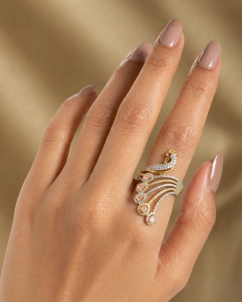 Mayura Grace Adjustable Peacock Statement Ring – Fit for All Fingers