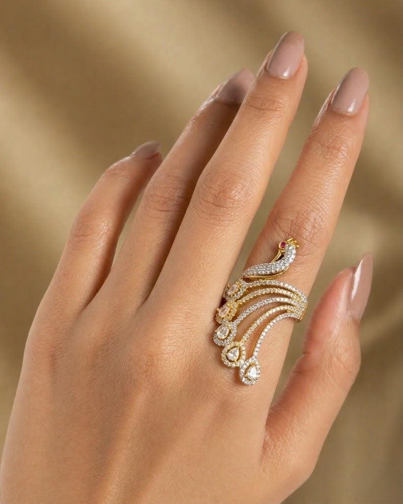 Mayura Grace Adjustable Peacock Statement Ring – Fit for All Fingers