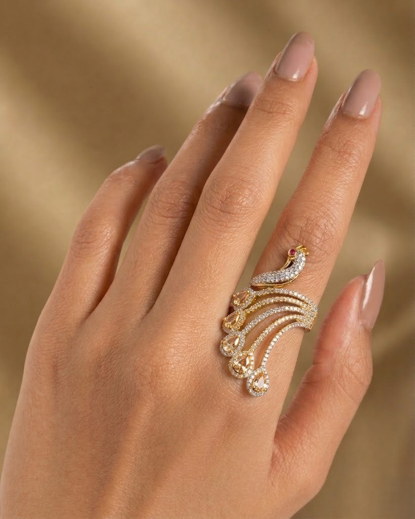 Mayura Grace Adjustable Peacock Statement Ring – Fit for All Fingers
