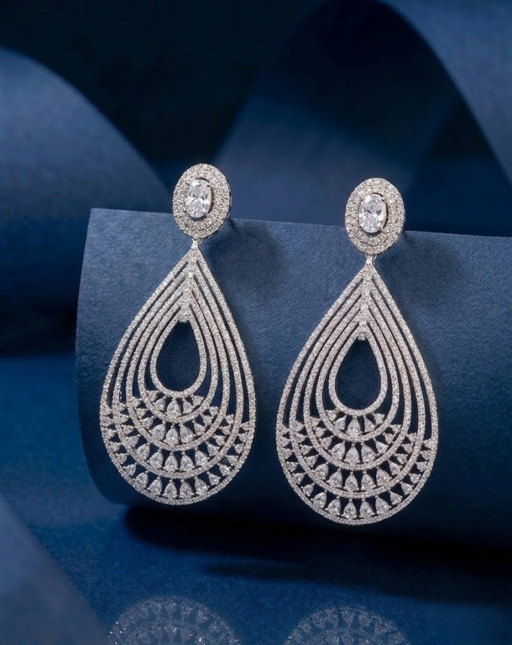 Layered Teardrop AD Drop Earrings for Women – Gold & Silver Finish