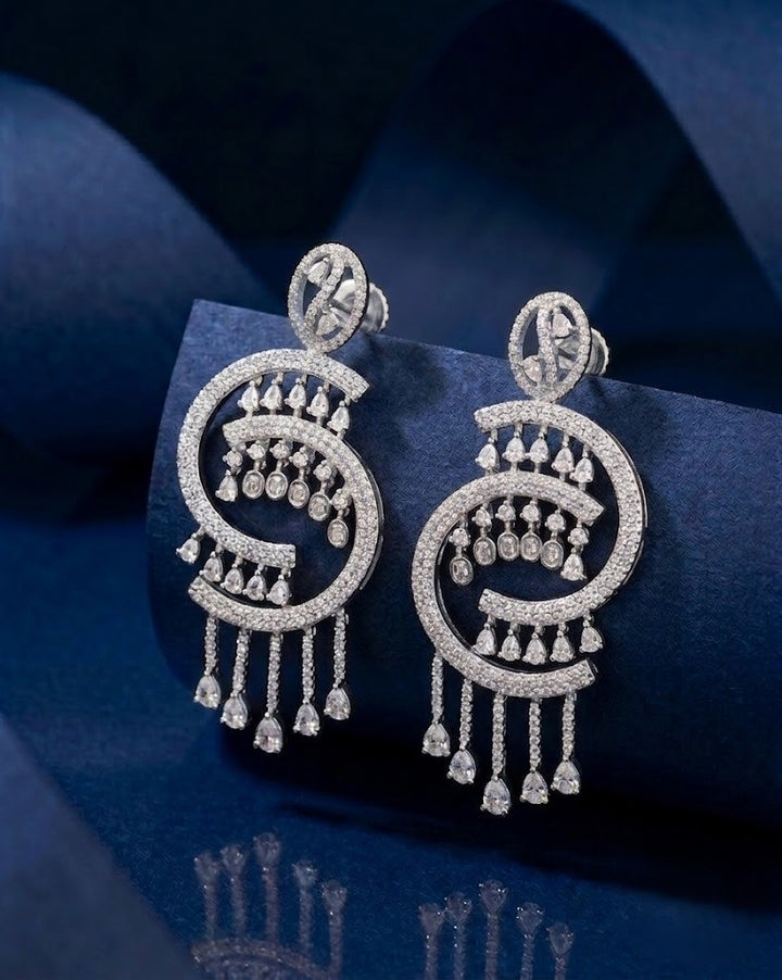 Chandbali Diamond Earrings –  Diamond Stones in Silver Polish