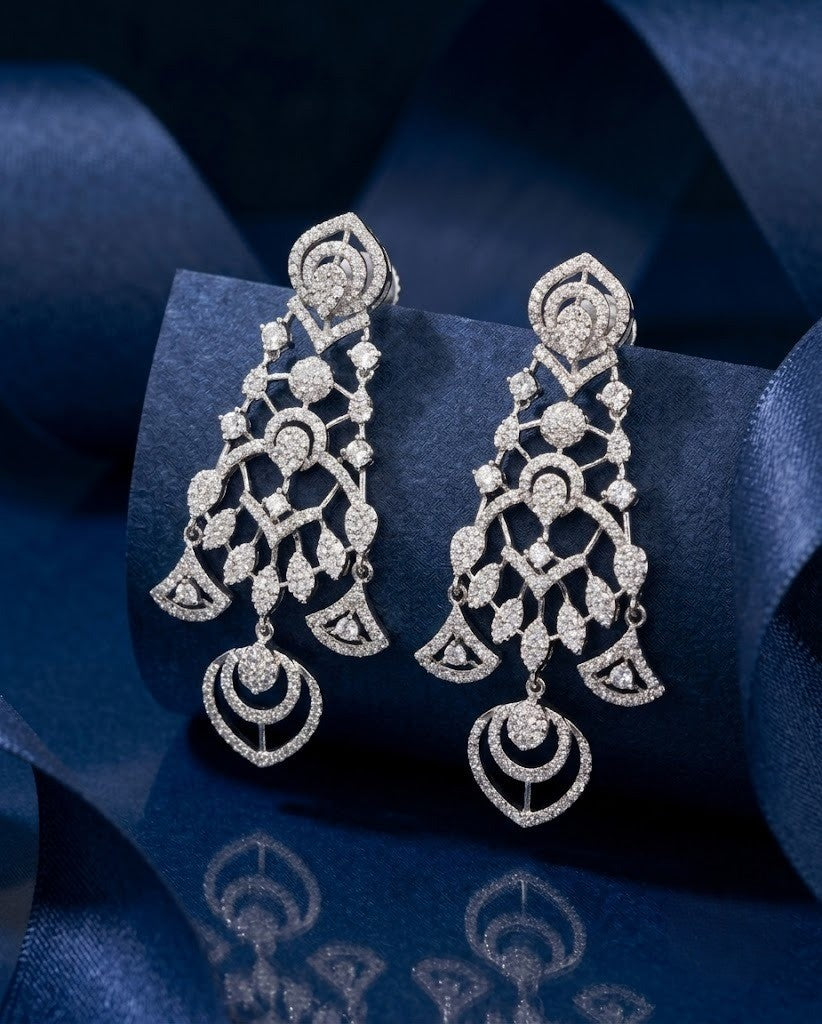 Traditional Diamond Drop Earrings – White Stones in Silver Polish