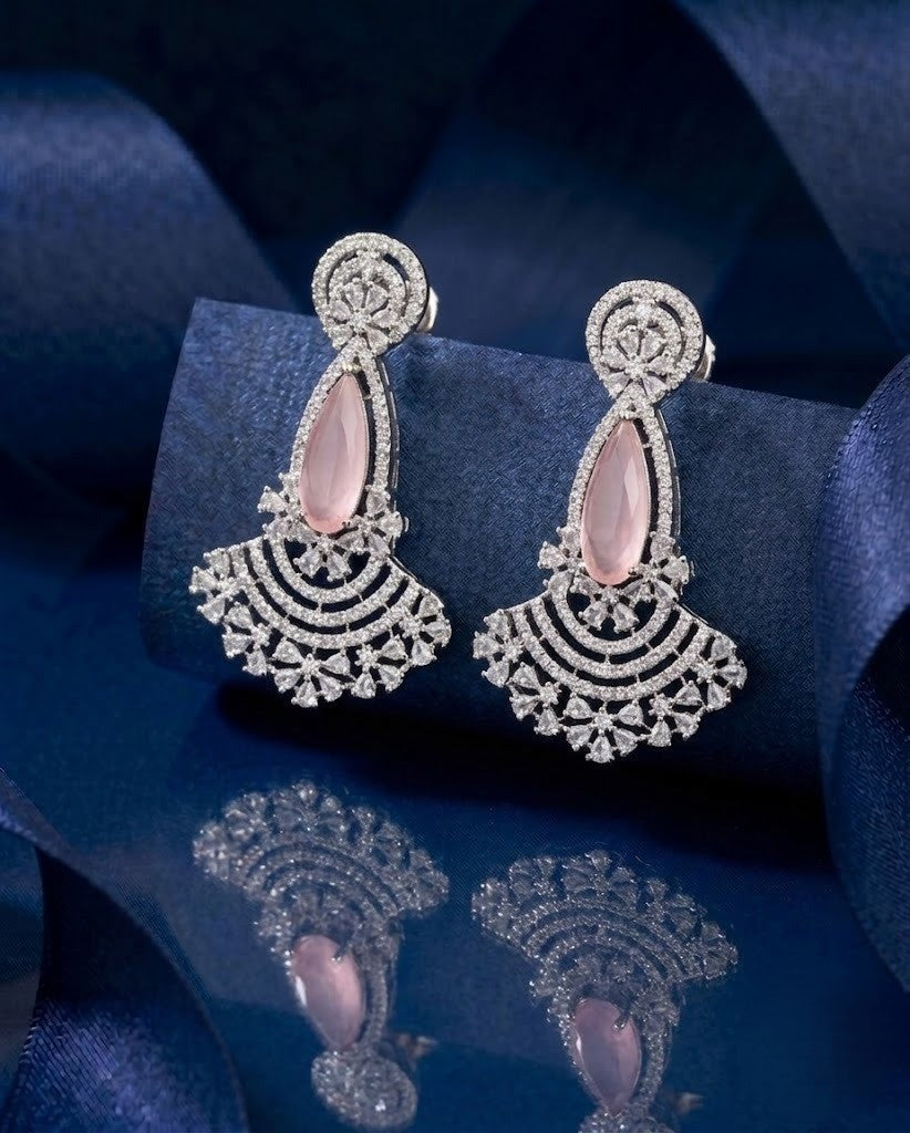 Teardrop Stone Drop Earrings for Women – Pink & Green Party Jewellery