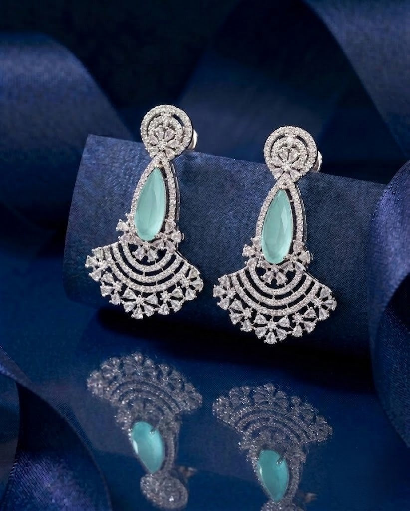 Teardrop Stone Drop Earrings for Women – Pink & Green Party Jewellery
