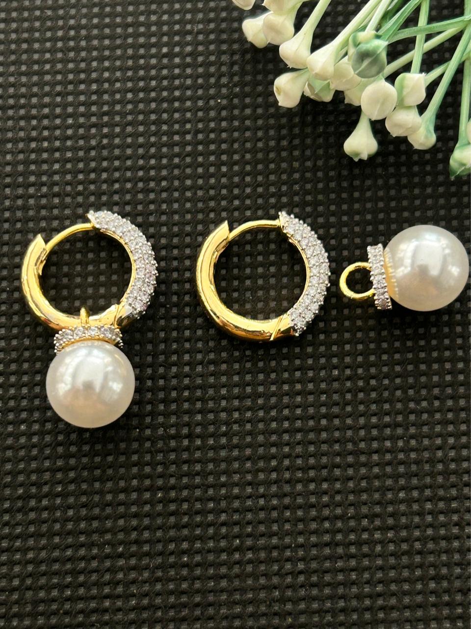 Prisha Pearl Luxe AD Hoop Earrings