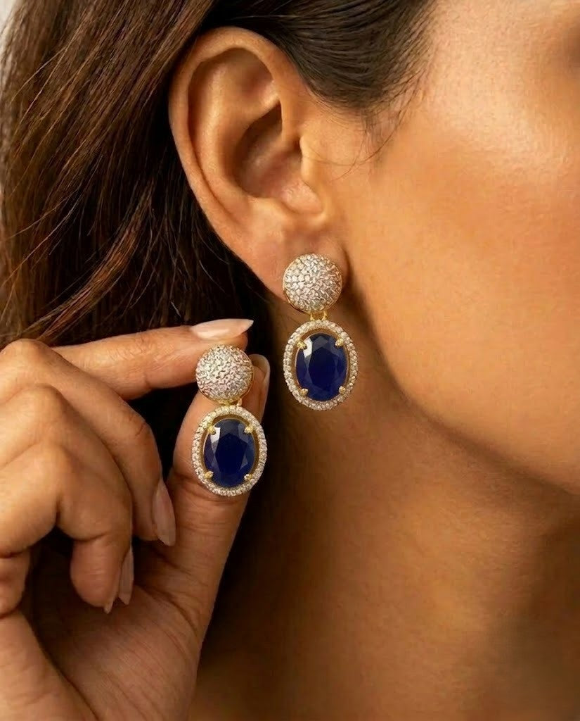 Aaradhya Emerald Halo AD Drop Earrings