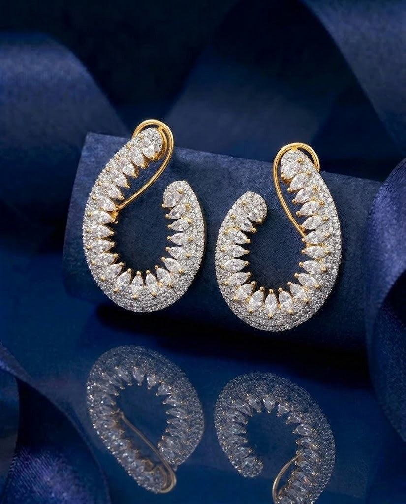 Marquise Stone Open Teardrop Statement Earrings for Women – Gold Finish
