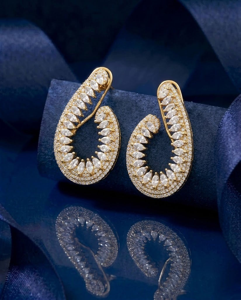 Marquise CZ Teardrop Statement Earrings – Mehandi Finish