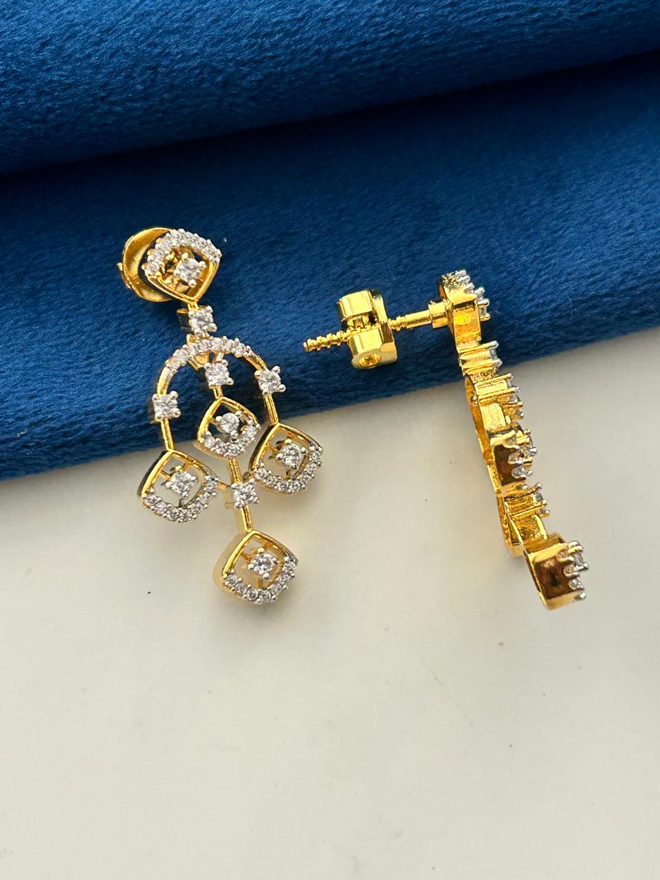 Elegant Square Motif Diamond Style Necklace Set with Screw Pench Matching Earrings