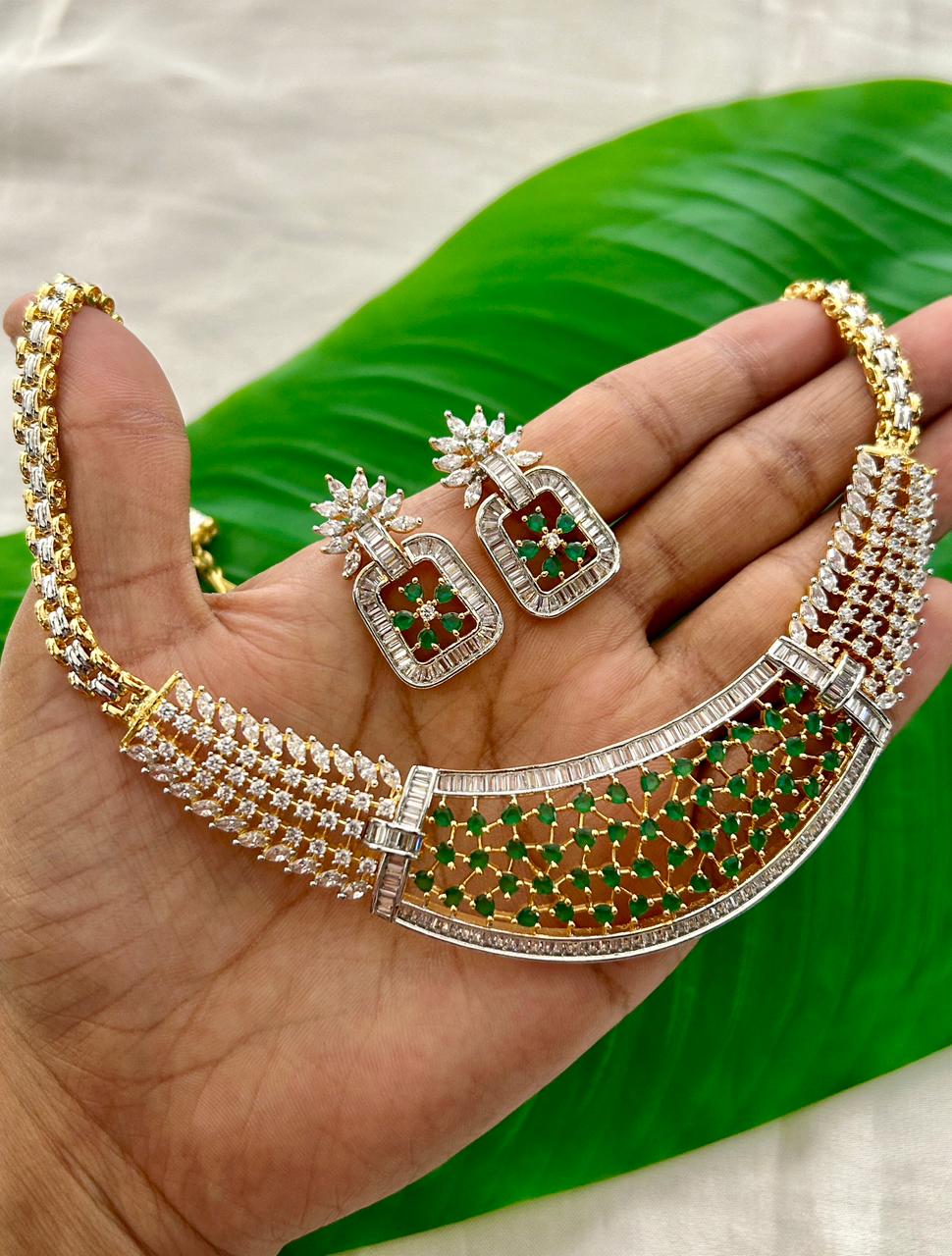 Rajeshwari Ruby Lattice Diamond Necklace Set