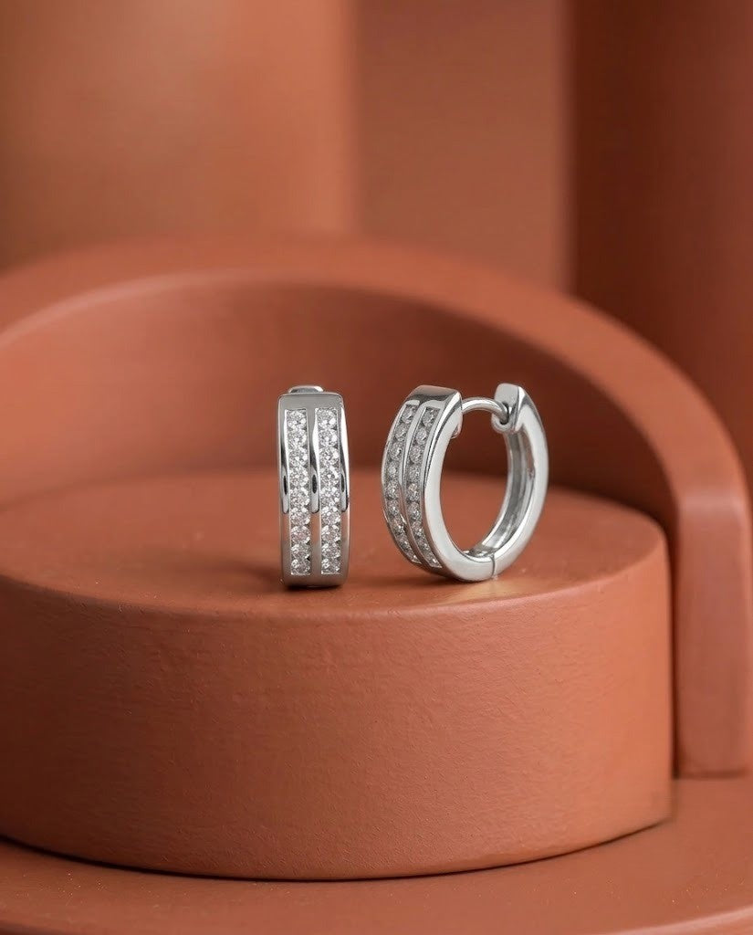 Double Row CZ Hoop Earrings for Women – Gold & Silver Finish