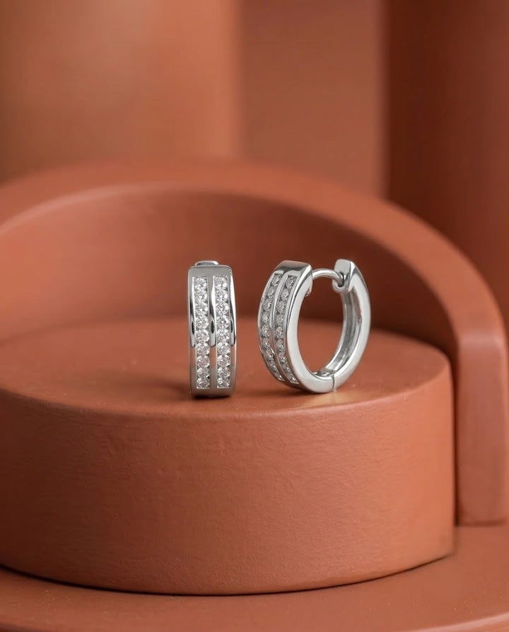 Double Row CZ Hoop Earrings for Women – Gold & Silver Finish