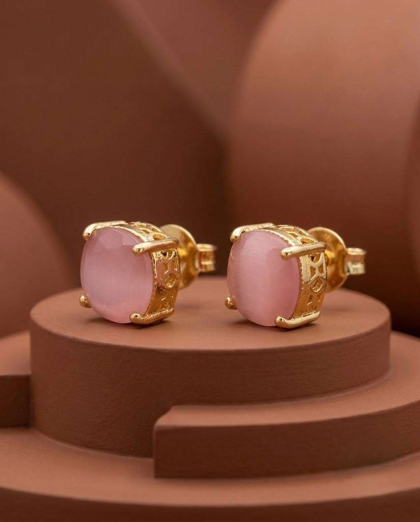 Gold Finish Swarovski Crystal Cushion Stud Earrings – 3 Colour Variants