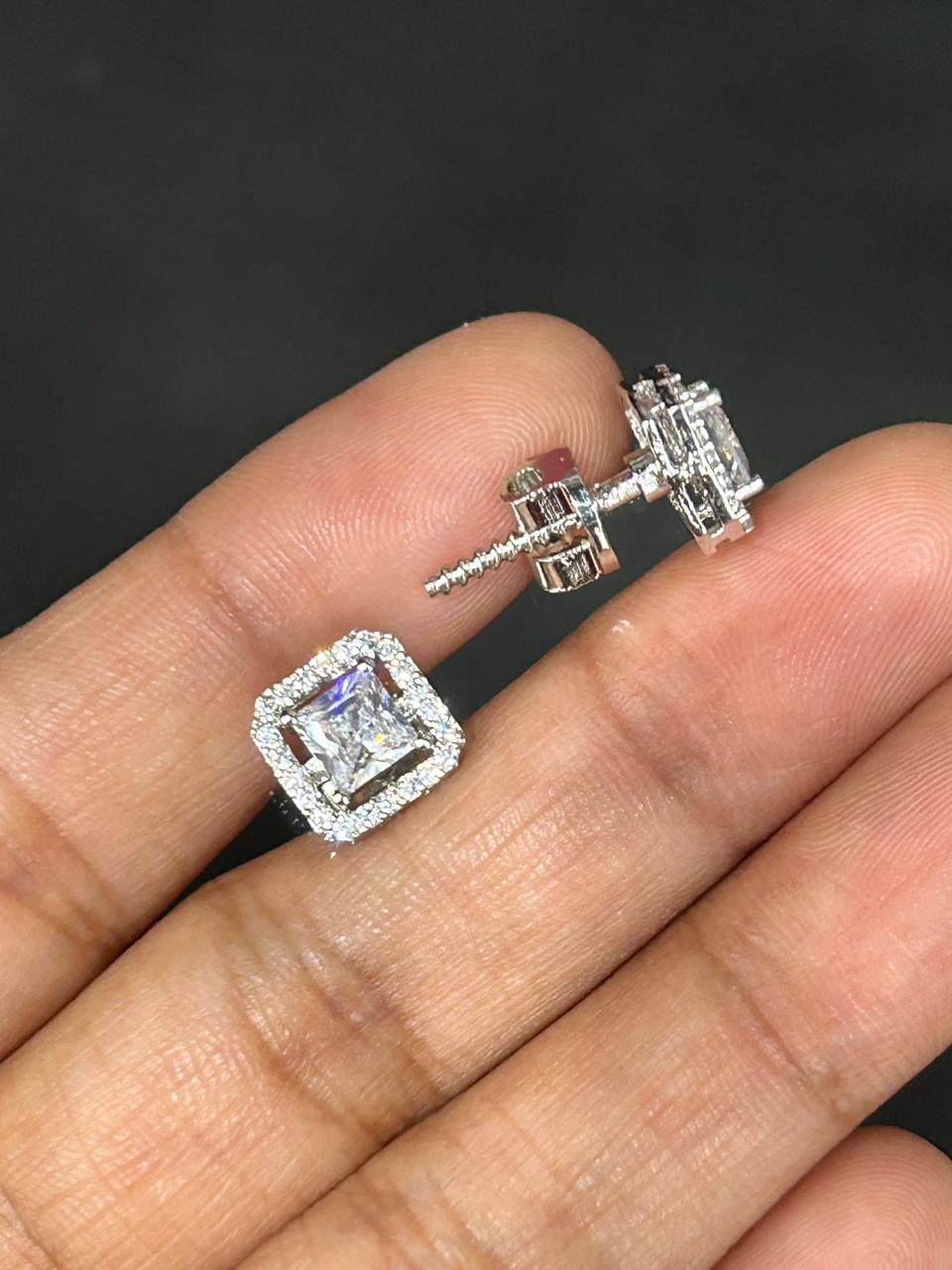 Aaranya Princess Cut CZ Stud Earrings Diamond Look Studs  for Women