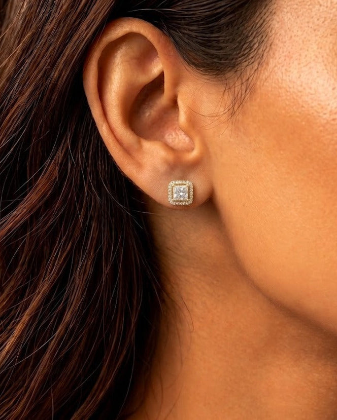Aaranya Princess Cut CZ Stud Earrings Diamond Look Studs  for Women