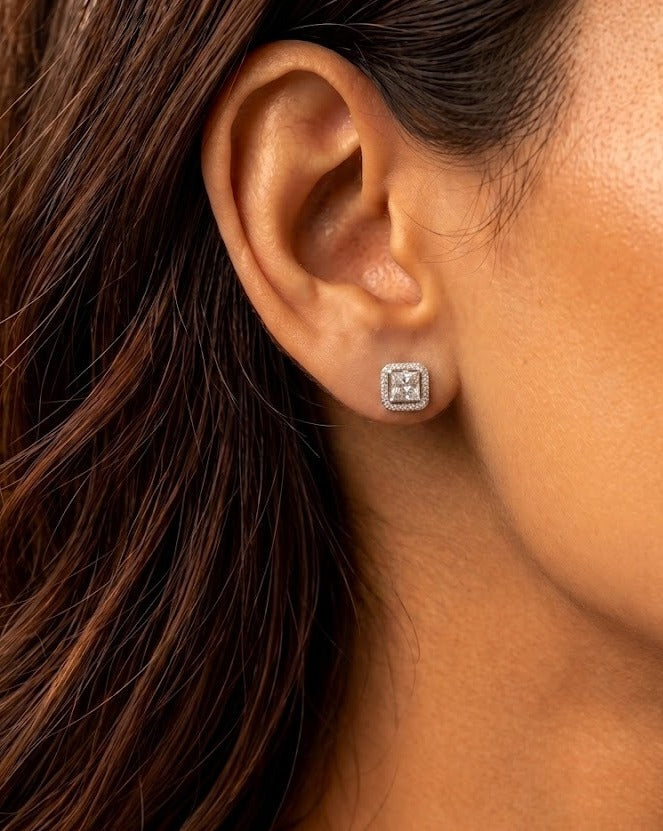 Aaranya Princess Cut CZ Stud Earrings Diamond Look Studs  for Women