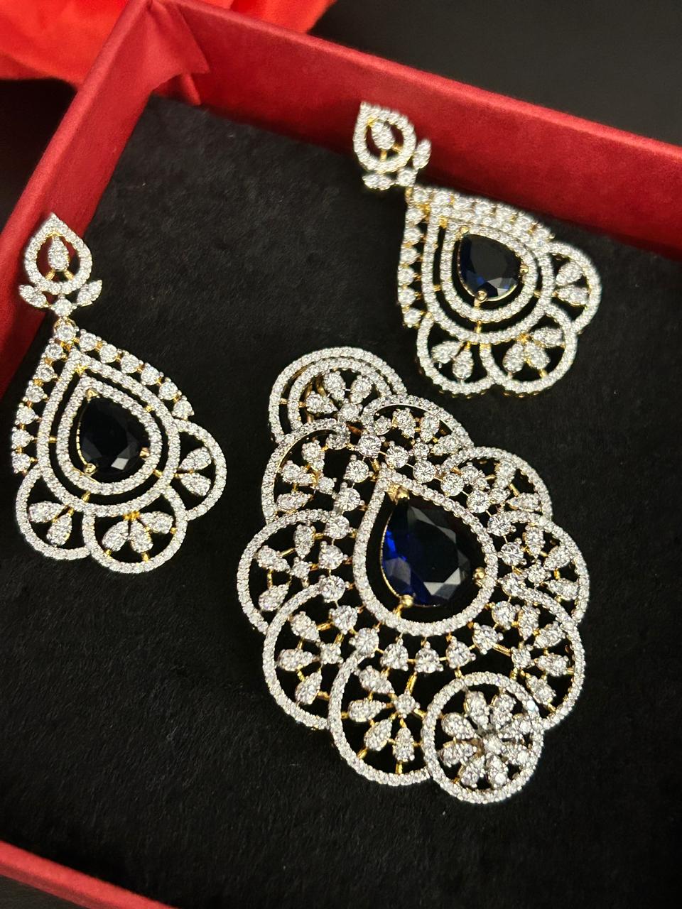 Premium Ruby Red Crystal Designer Pendant Set in Gold Tone