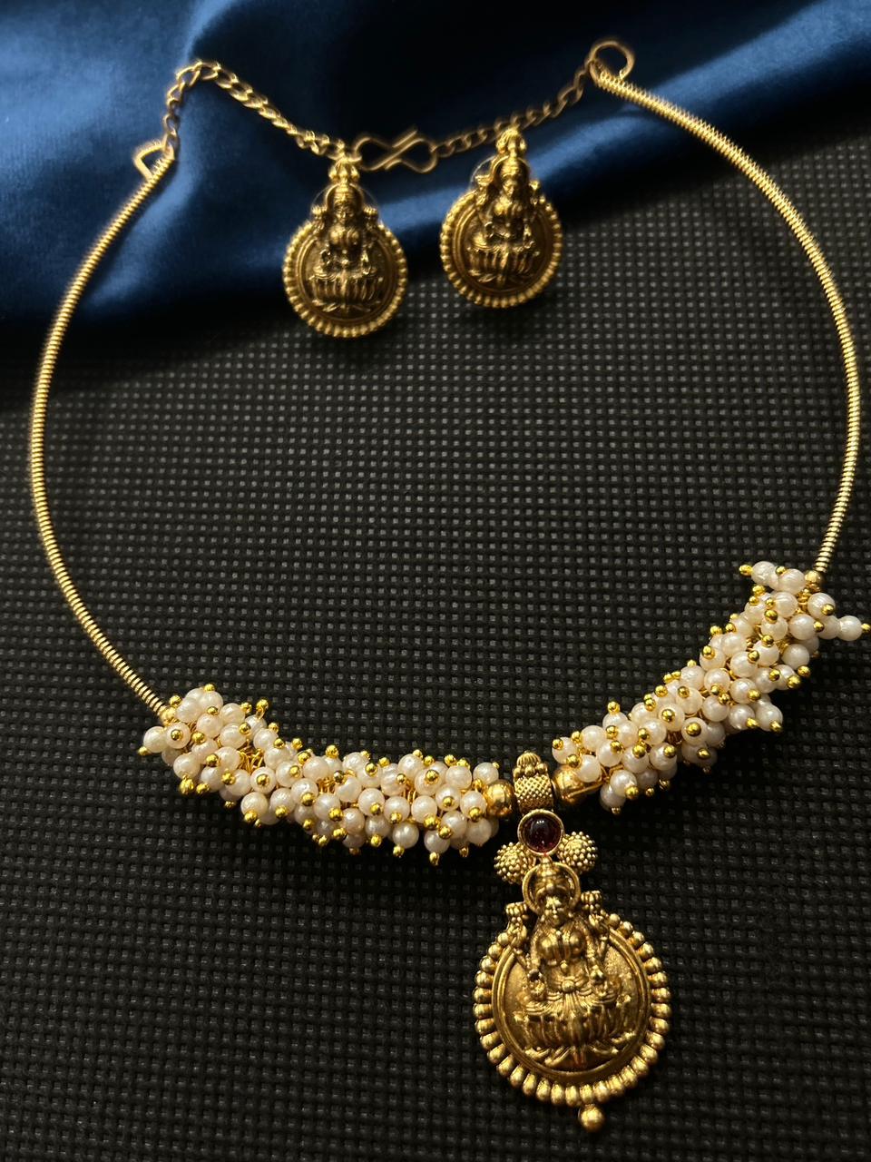 Mahalakshmi Pearl Temple Necklace Set  Traditional Jewellery for Women