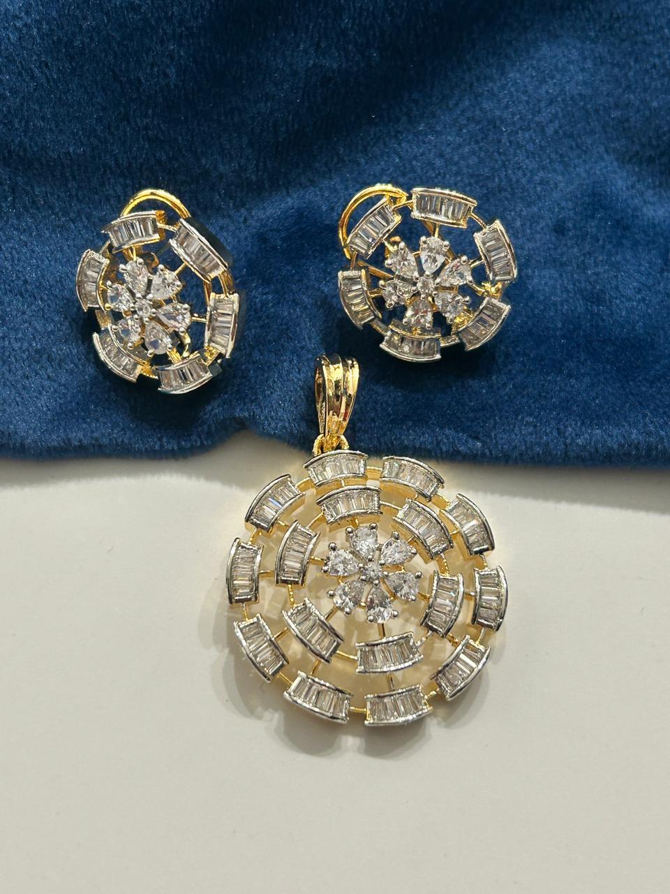 Aarika Radiance  Diamond Pendant Set with Screw Back Earrings  for Women